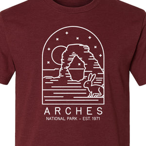 Arches National Park T-Shirt, Desert Arch and Rabbit Graphic for Utah Hiking Trips