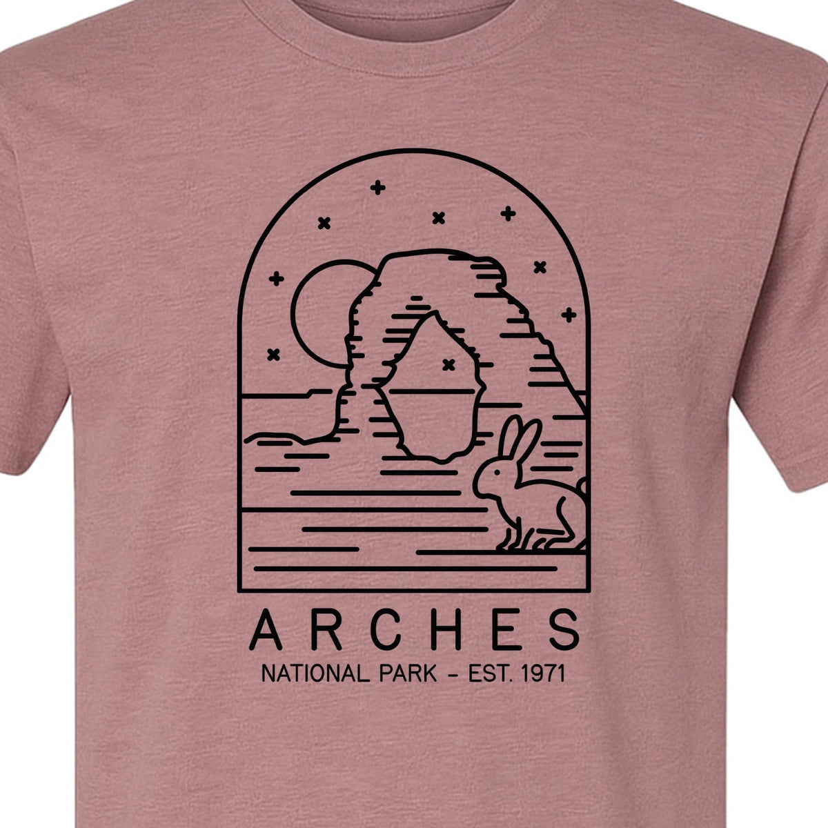 Arches National Park T-Shirt, Desert Arch and Rabbit Graphic for Utah Hiking Trips