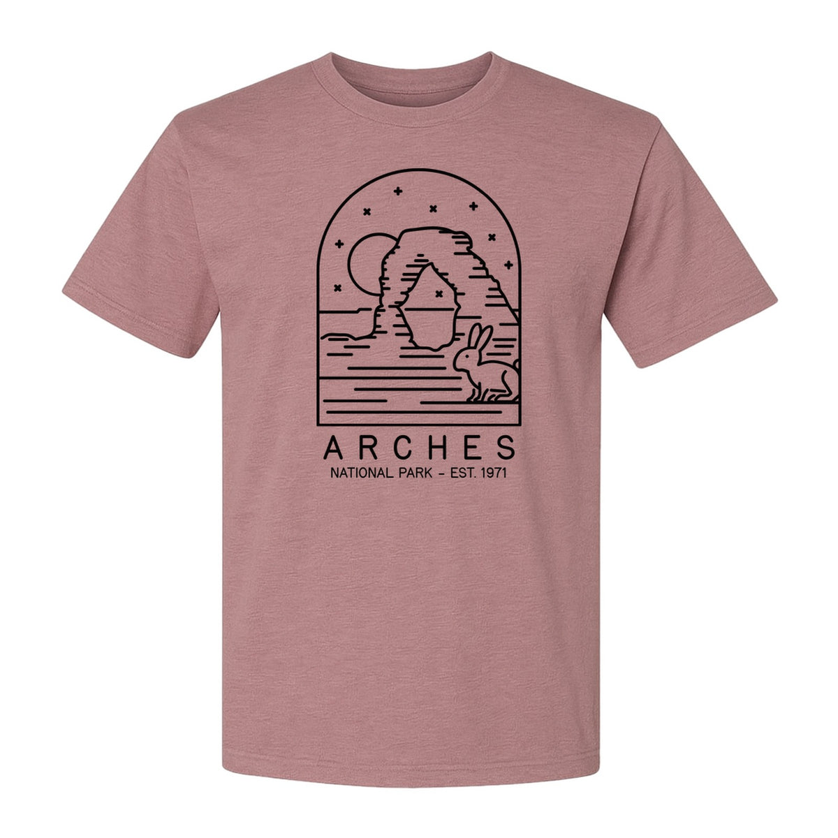 Arches National Park T-Shirt, Desert Arch and Rabbit Graphic for Utah Hiking Trips