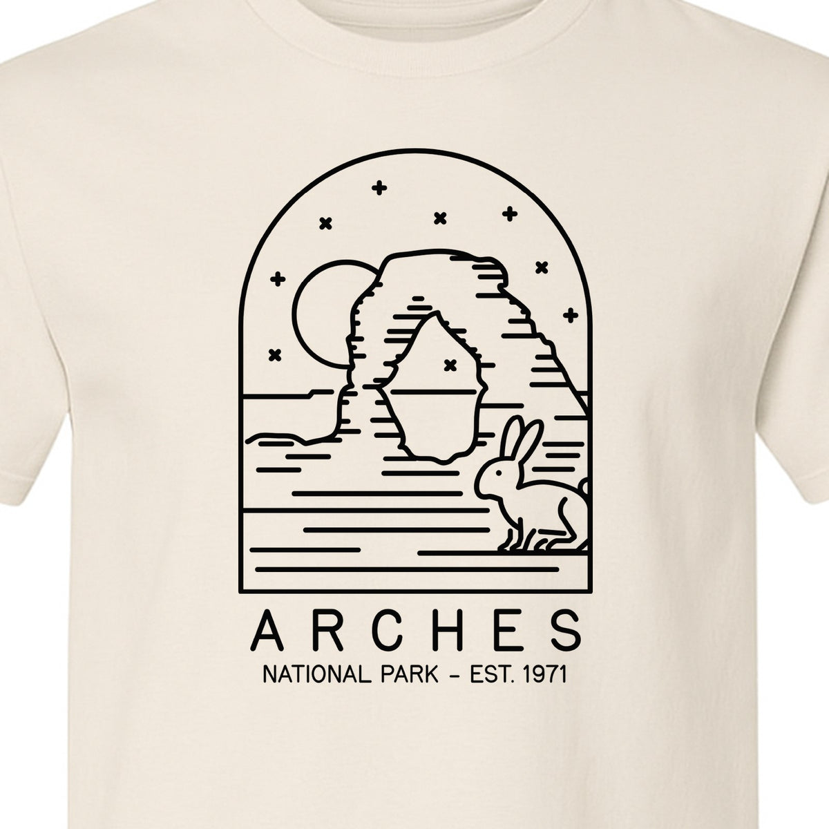 Arches National Park T-Shirt, Desert Arch and Rabbit Graphic for Utah Hiking Trips