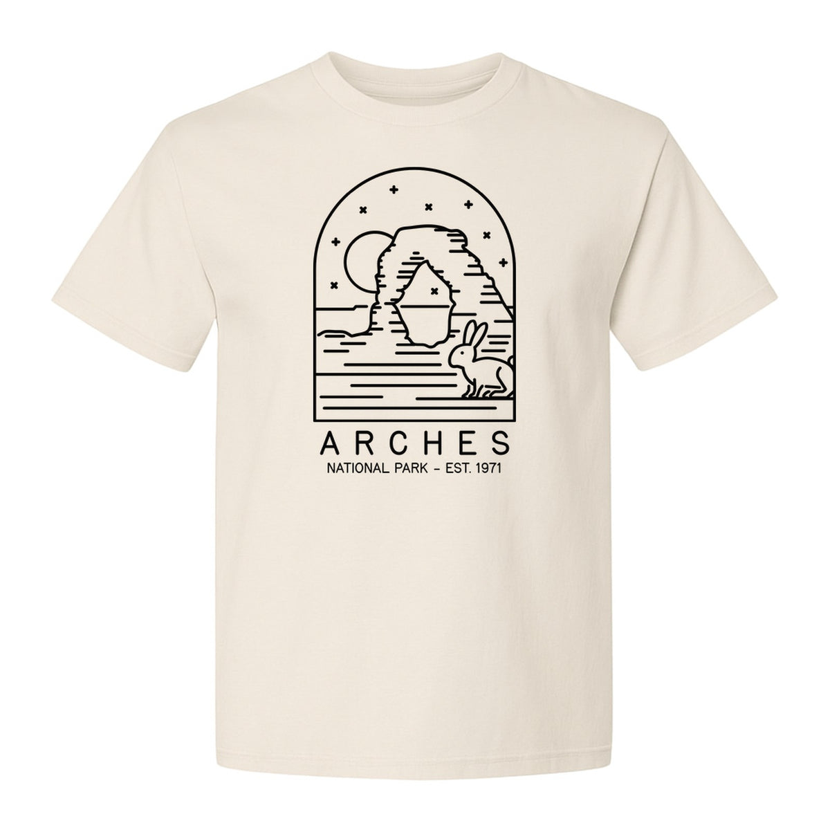 Arches National Park T-Shirt, Desert Arch and Rabbit Graphic for Utah Hiking Trips