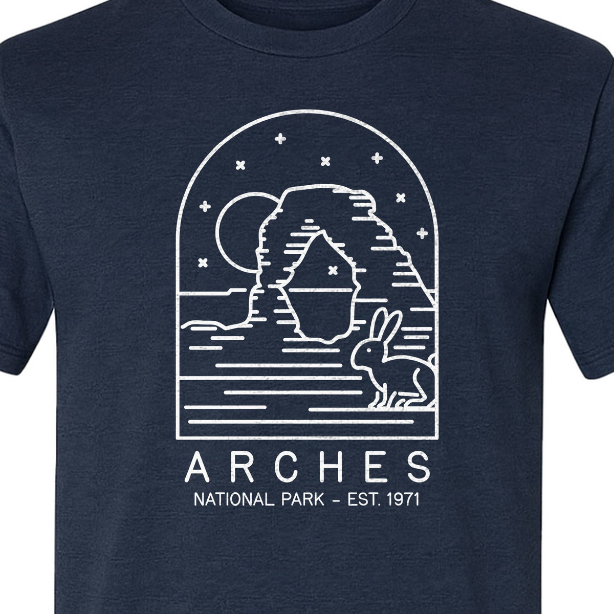 Arches National Park T-Shirt, Desert Arch and Rabbit Graphic for Utah Hiking Trips