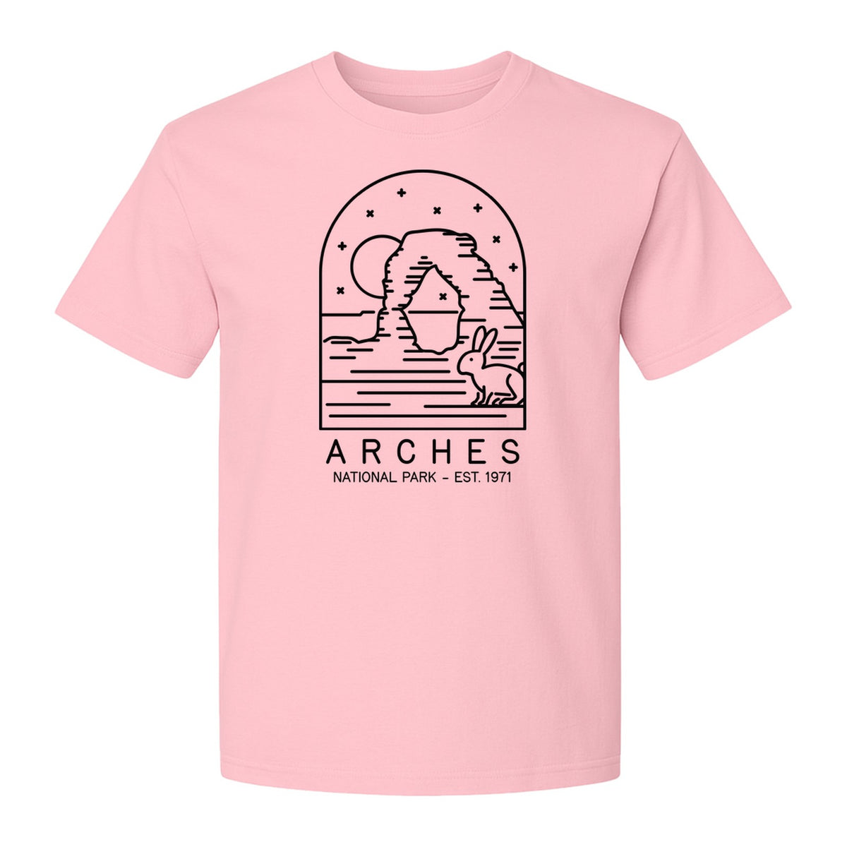Arches National Park T-Shirt, Desert Arch and Rabbit Graphic for Utah Hiking Trips