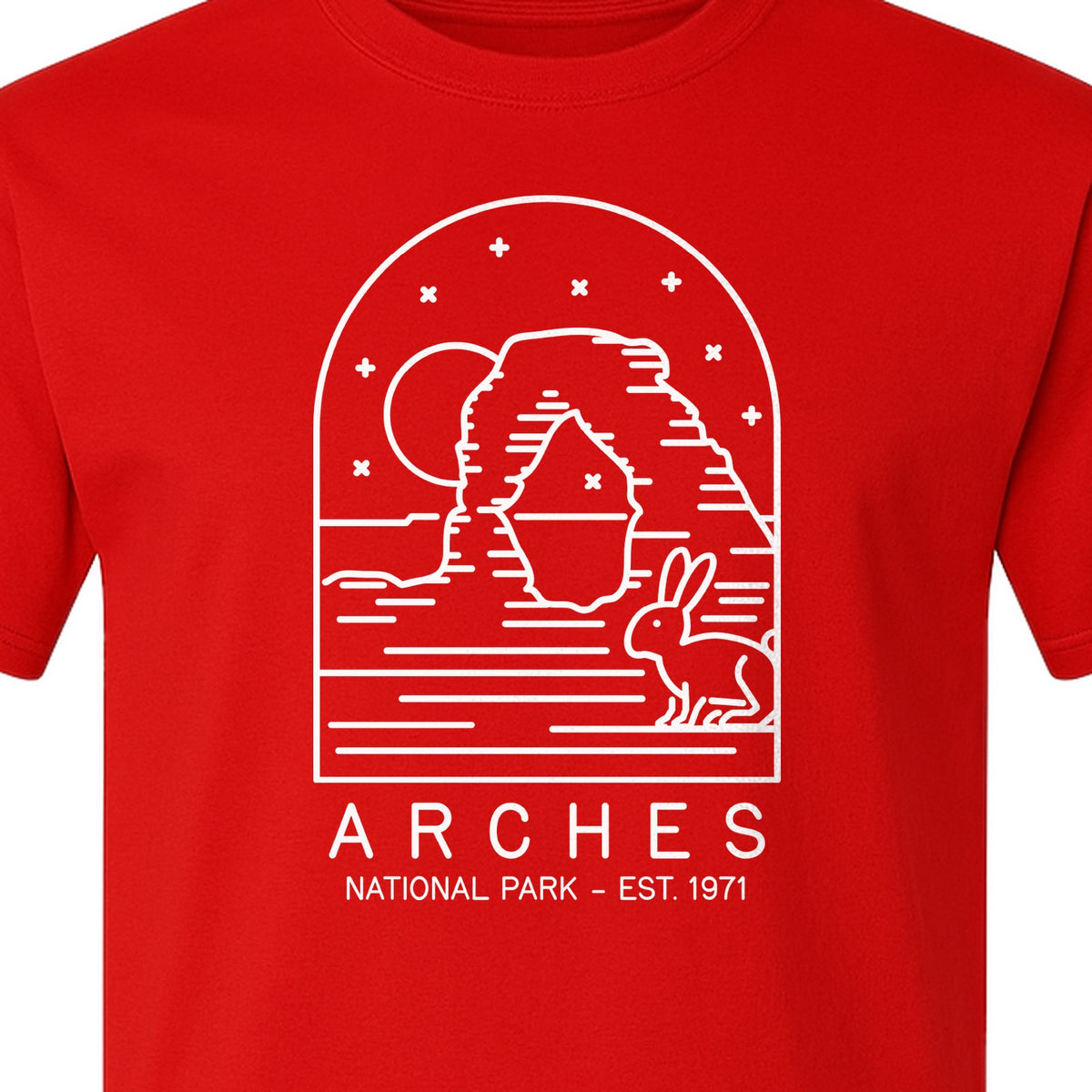 Arches National Park T-Shirt, Desert Arch and Rabbit Graphic for Utah Hiking Trips