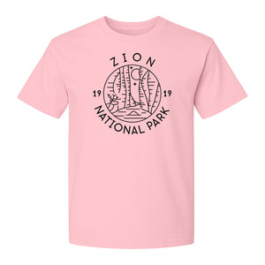 Zion National Park T-Shirt, Retro Line Art Hiking Design for Utah Camping and Outdoor Adventure