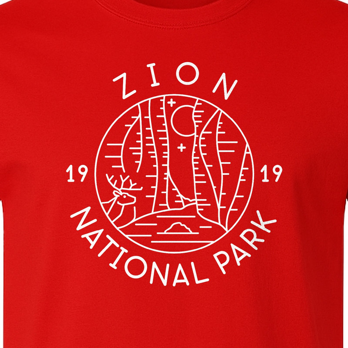 Zion National Park T-Shirt, Retro Line Art Hiking Design for Utah Camping and Outdoor Adventure
