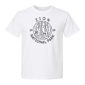Zion National Park T-Shirt, Retro Line Art Hiking Design for Utah Camping and Outdoor Adventure
