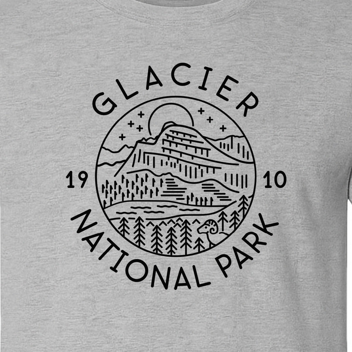 Glacier National Park T-Shirt, 1910 Mountain Landscape Design for Hiking and Camping Fans