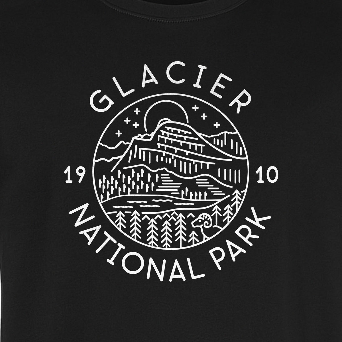 Glacier National Park T-Shirt, 1910 Mountain Landscape Design for Hiking and Camping Fans