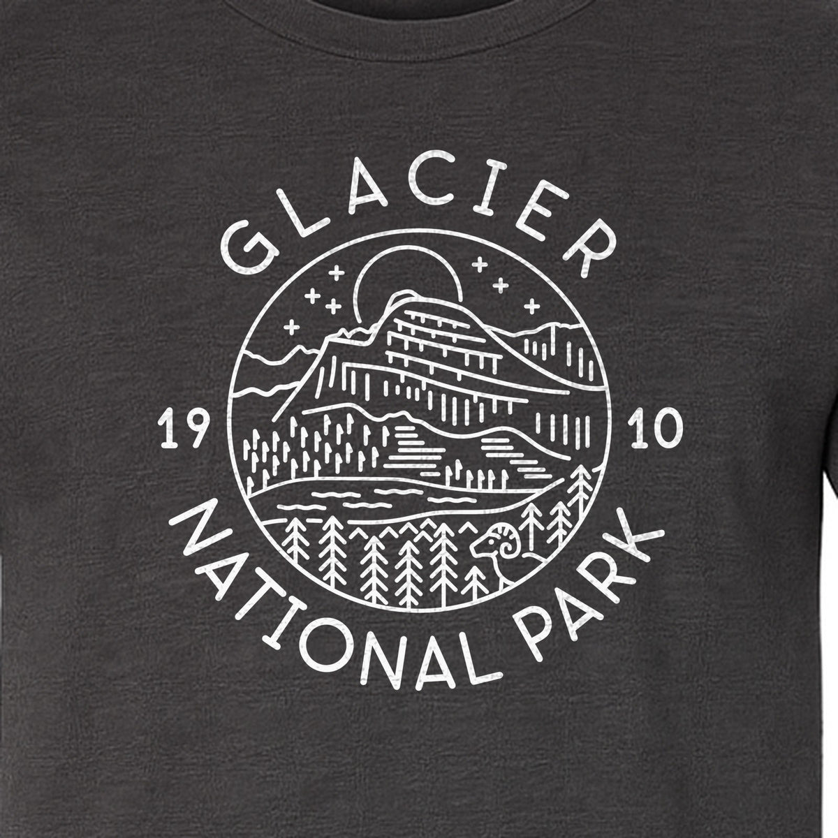 Glacier National Park T-Shirt, 1910 Mountain Landscape Design for Hiking and Camping Fans