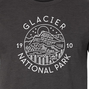 Glacier National Park T-Shirt, 1910 Mountain Landscape Design for Hiking and Camping Fans