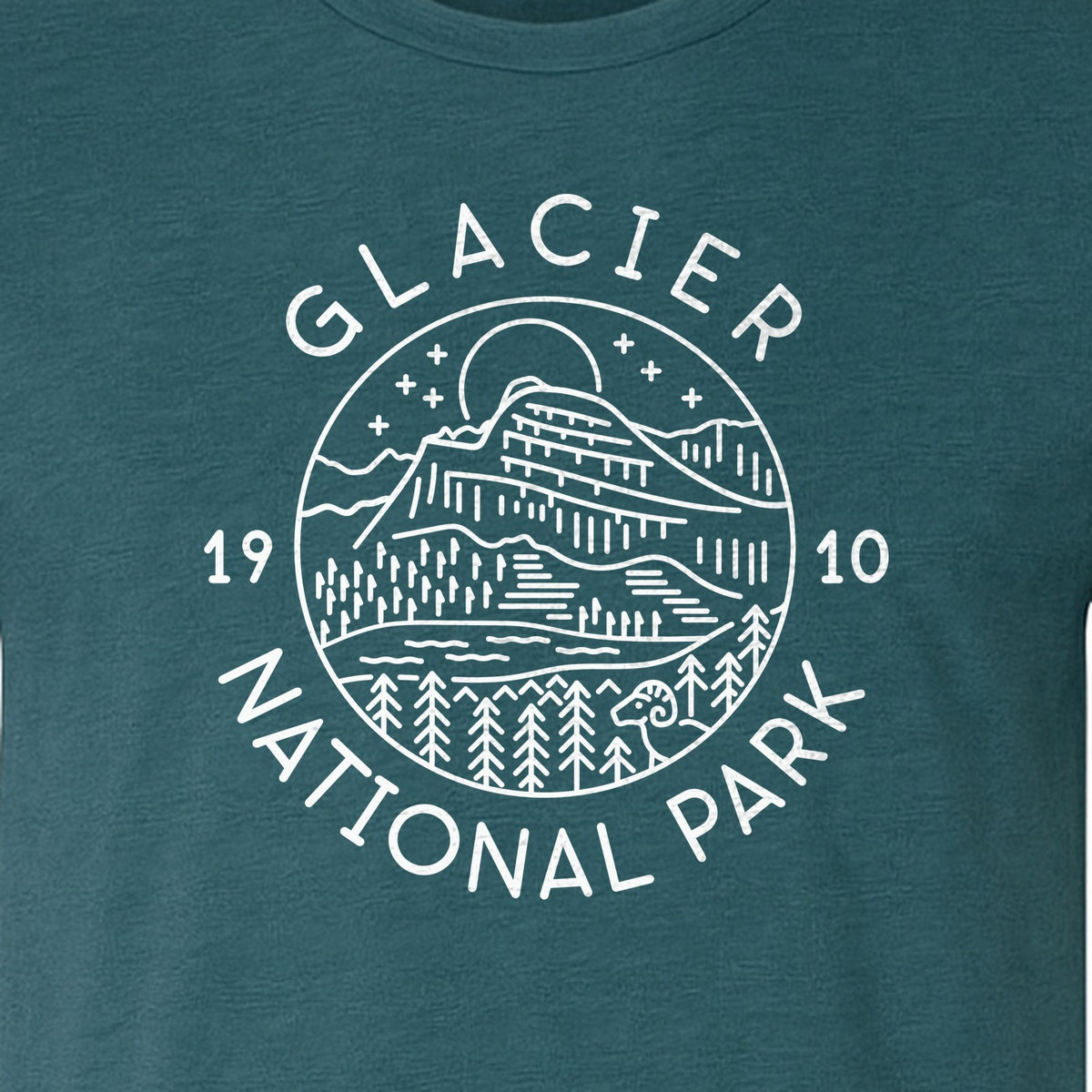 Glacier National Park T-Shirt, 1910 Mountain Landscape Design for Hiking and Camping Fans