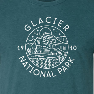 Glacier National Park T-Shirt, 1910 Mountain Landscape Design for Hiking and Camping Fans