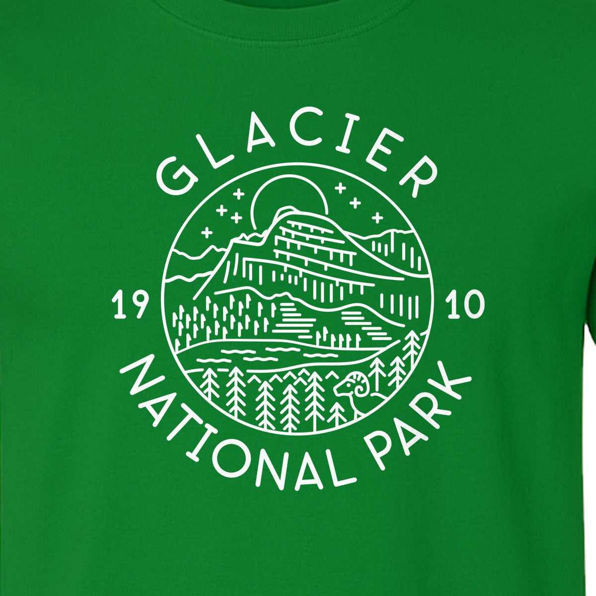 Glacier National Park T-Shirt, 1910 Mountain Landscape Design for Hiking and Camping Fans
