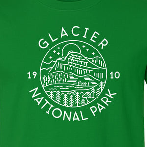 Glacier National Park T-Shirt, 1910 Mountain Landscape Design for Hiking and Camping Fans
