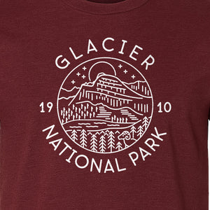 Glacier National Park T-Shirt, 1910 Mountain Landscape Design for Hiking and Camping Fans