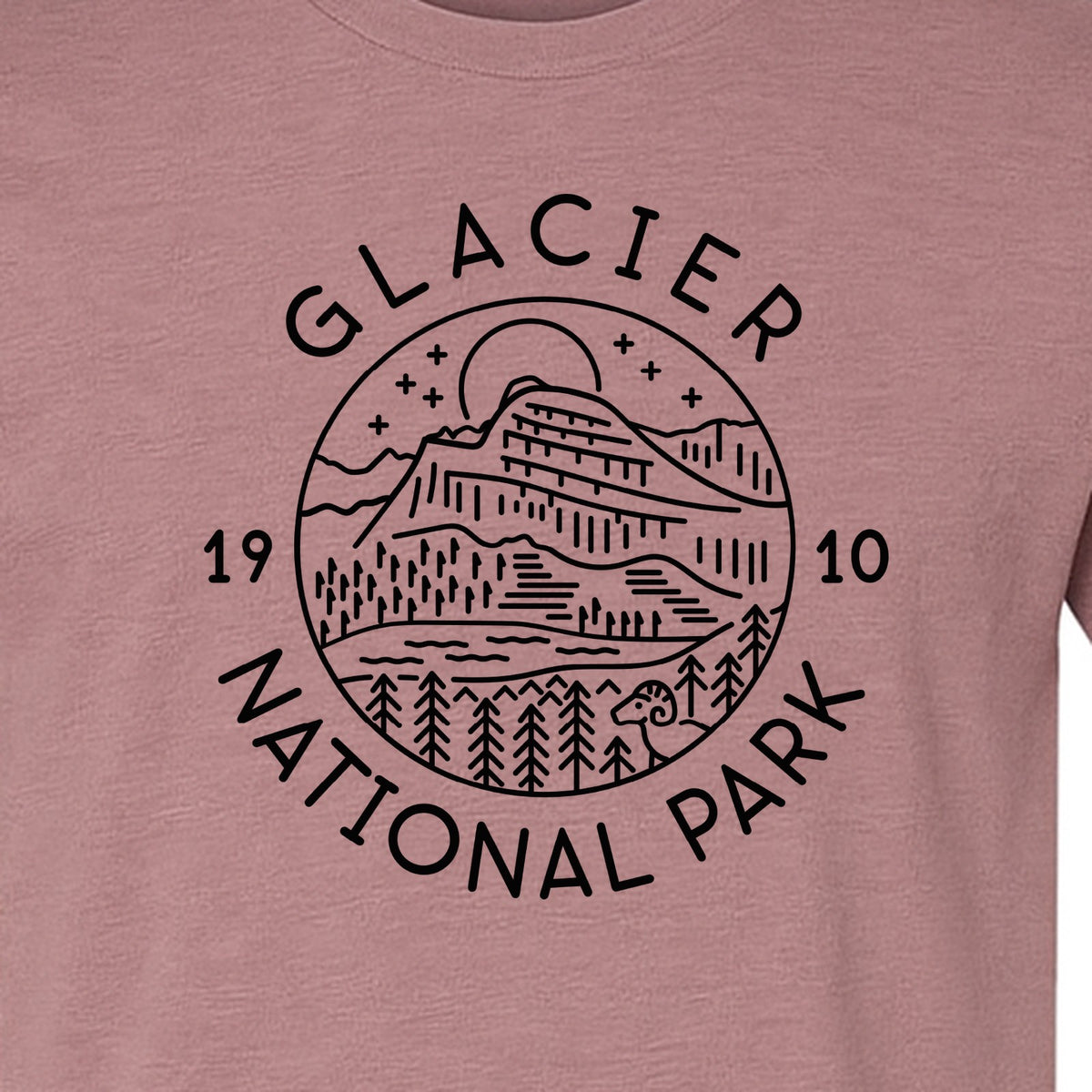 Glacier National Park T-Shirt, 1910 Mountain Landscape Design for Hiking and Camping Fans