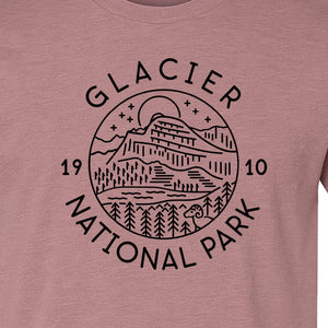 Glacier National Park T-Shirt, 1910 Mountain Landscape Design for Hiking and Camping Fans
