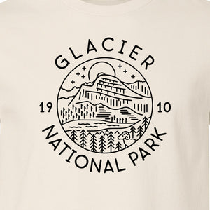 Glacier National Park T-Shirt, 1910 Mountain Landscape Design for Hiking and Camping Fans