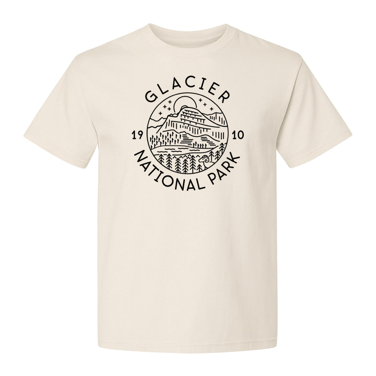 Glacier National Park T-Shirt, 1910 Mountain Landscape Design for Hiking and Camping Fans