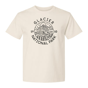 Glacier National Park T-Shirt, 1910 Mountain Landscape Design for Hiking and Camping Fans