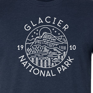 Glacier National Park T-Shirt, 1910 Mountain Landscape Design for Hiking and Camping Fans