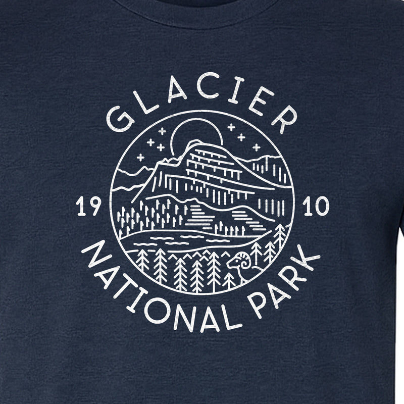 Glacier National Park T-Shirt, 1910 Mountain Landscape Design for Hiking and Camping Fans