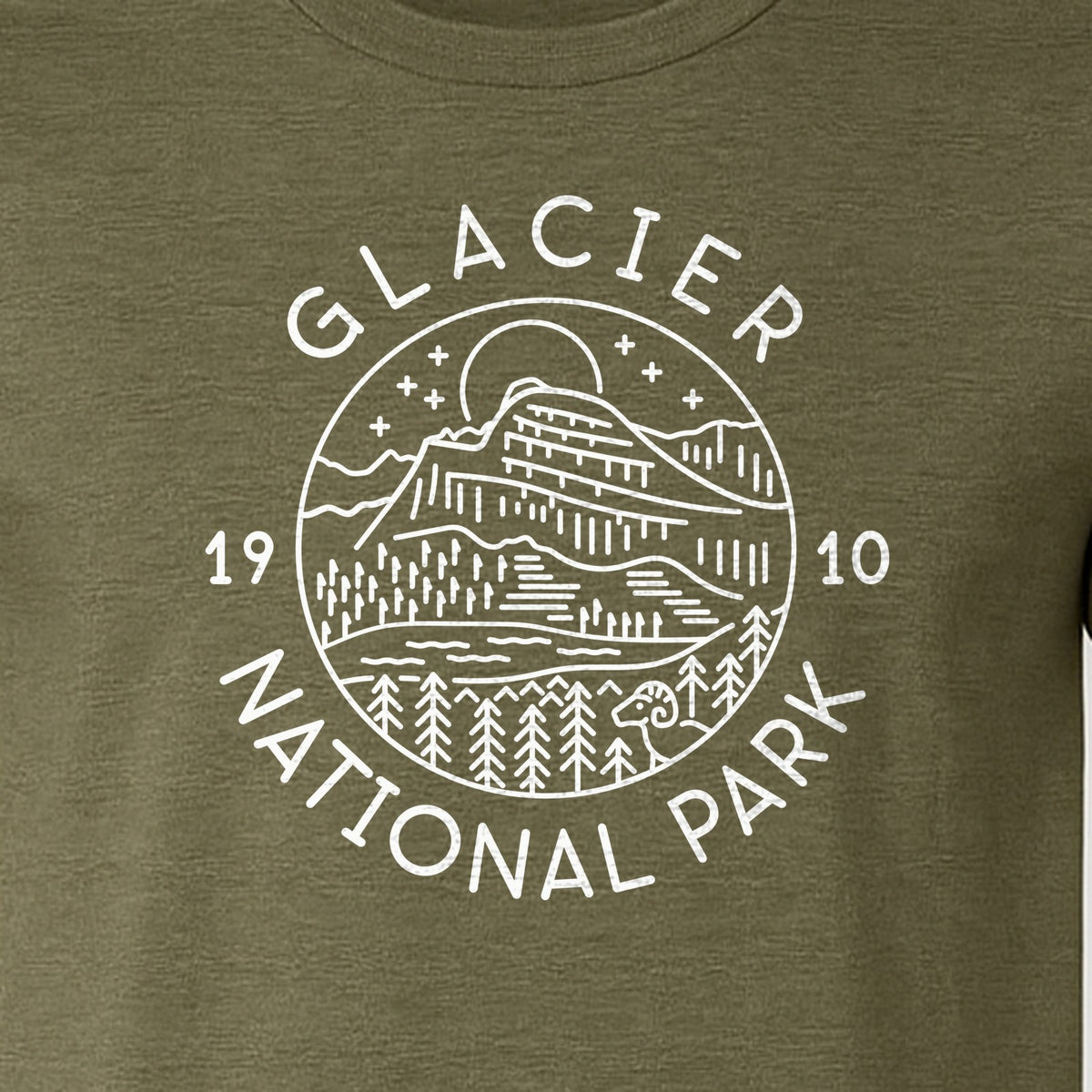 Glacier National Park T-Shirt, 1910 Mountain Landscape Design for Hiking and Camping Fans