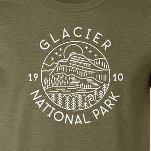 Glacier National Park T-Shirt, 1910 Mountain Landscape Design for Hiking and Camping Fans