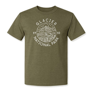 Glacier National Park T-Shirt, 1910 Mountain Landscape Design for Hiking and Camping Fans