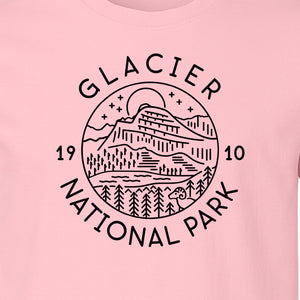 Glacier National Park T-Shirt, 1910 Mountain Landscape Design for Hiking and Camping Fans