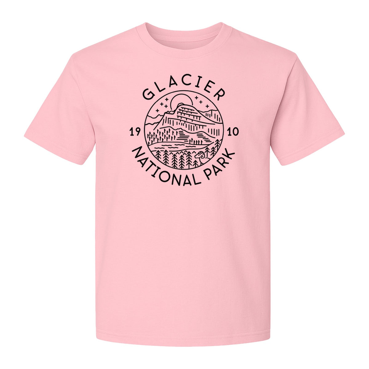 Glacier National Park T-Shirt, 1910 Mountain Landscape Design for Hiking and Camping Fans