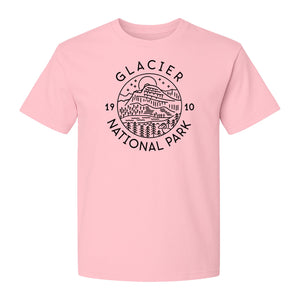 Glacier National Park T-Shirt, 1910 Mountain Landscape Design for Hiking and Camping Fans