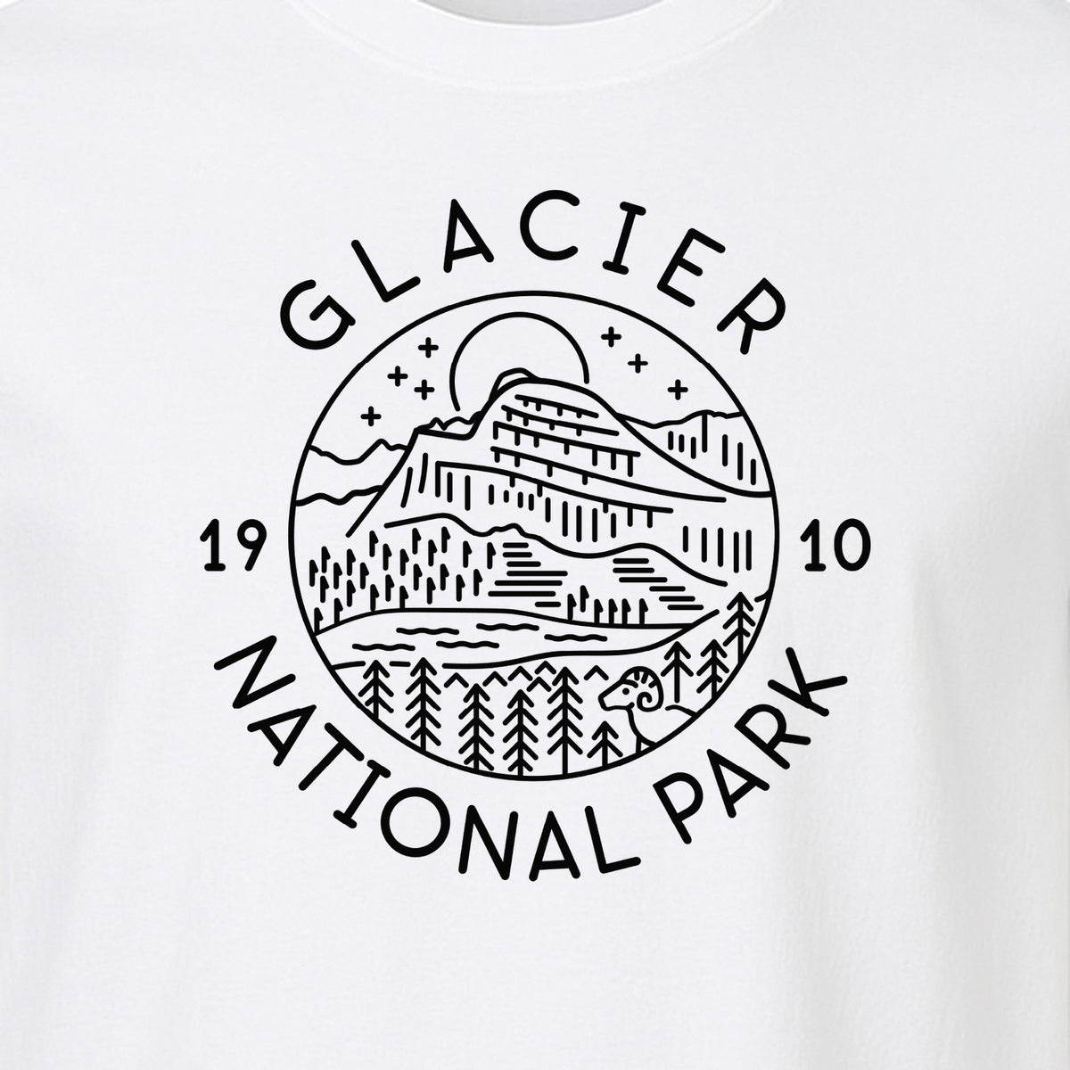 Glacier National Park T-Shirt, 1910 Mountain Landscape Design for Hiking and Camping Fans