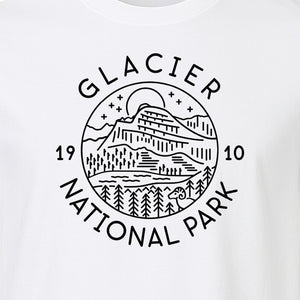 Glacier National Park T-Shirt, 1910 Mountain Landscape Design for Hiking and Camping Fans