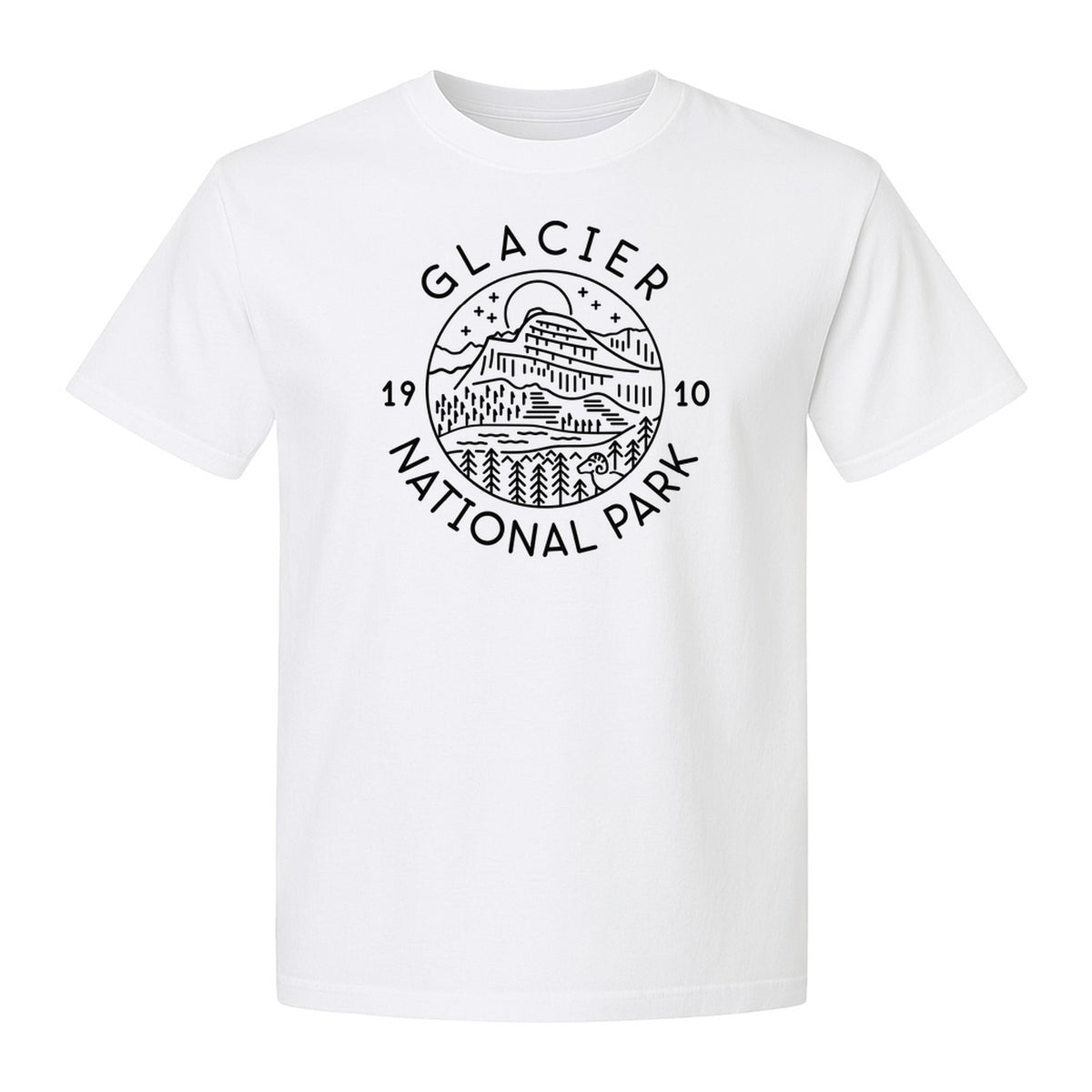 Glacier National Park T-Shirt, 1910 Mountain Landscape Design for Hiking and Camping Fans