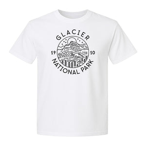 Glacier National Park T-Shirt, 1910 Mountain Landscape Design for Hiking and Camping Fans