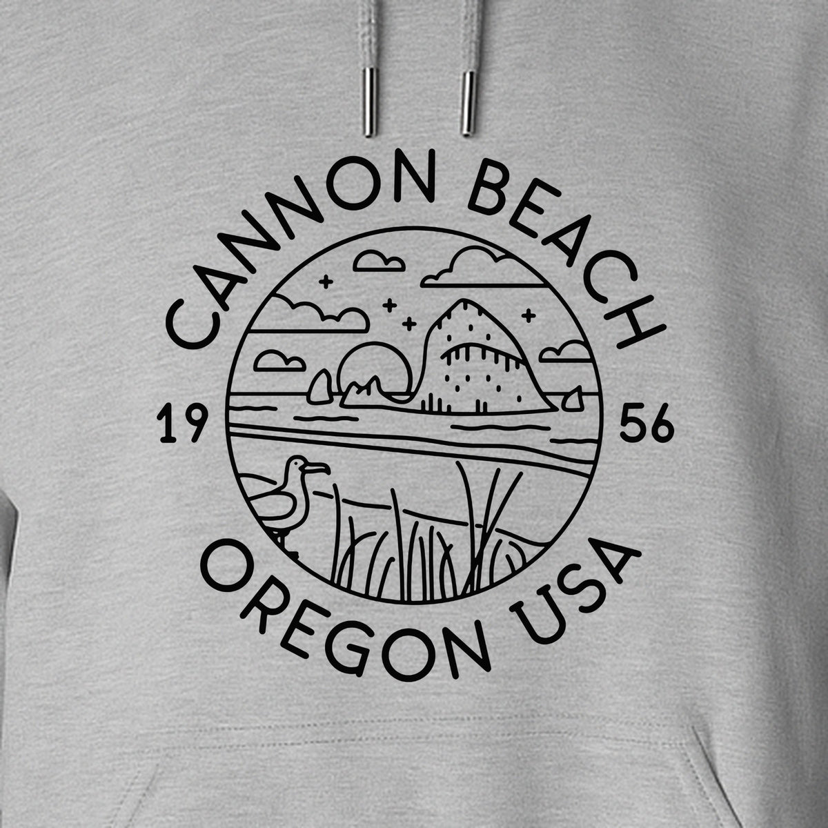 Cannon Beach Oregon Hoodie - Coastal Landscape Line Art Pullover with Sea Stack for Summer Trips and Travel