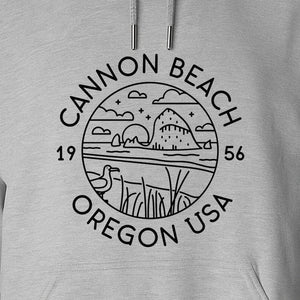 Cannon Beach Oregon Hoodie - Coastal Landscape Line Art Pullover with Sea Stack for Summer Trips and Travel