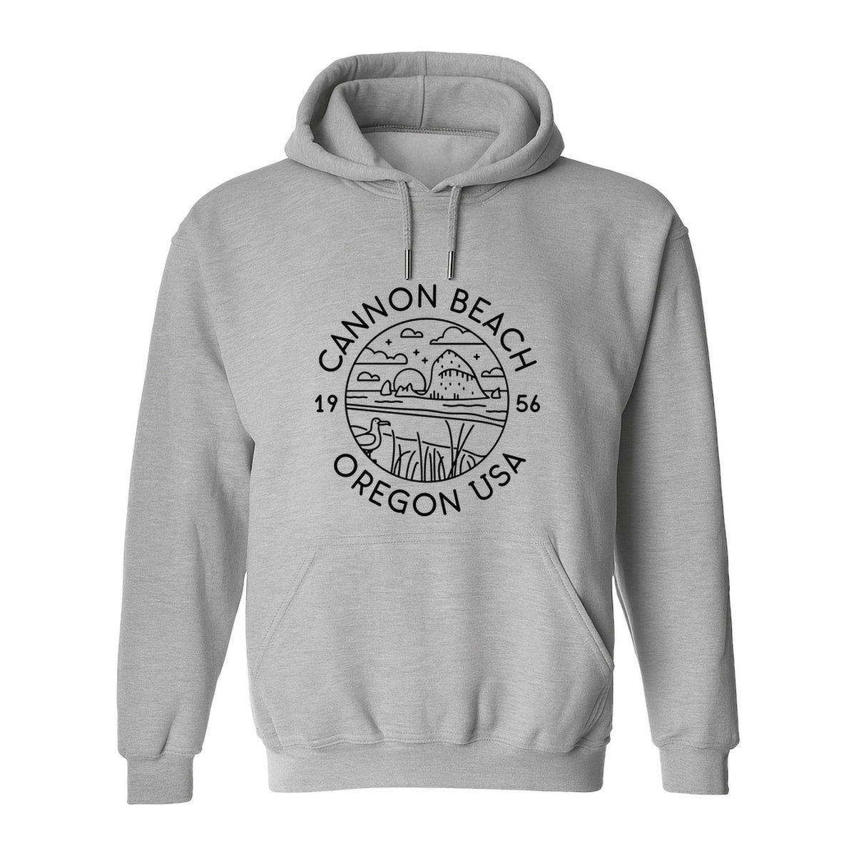 Cannon Beach Oregon Hoodie - Coastal Landscape Line Art Pullover with Sea Stack for Summer Trips and Travel