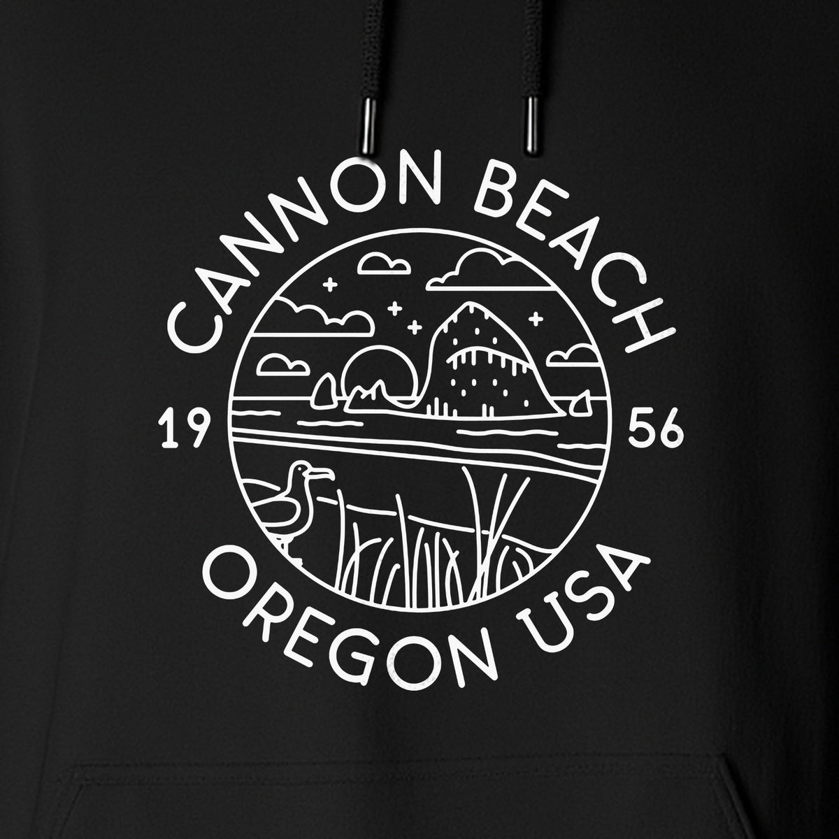 Cannon Beach Oregon Hoodie - Coastal Landscape Line Art Pullover with Sea Stack for Summer Trips and Travel