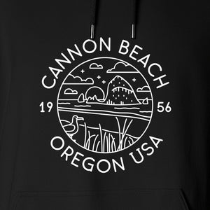 Cannon Beach Oregon Hoodie - Coastal Landscape Line Art Pullover with Sea Stack for Summer Trips and Travel