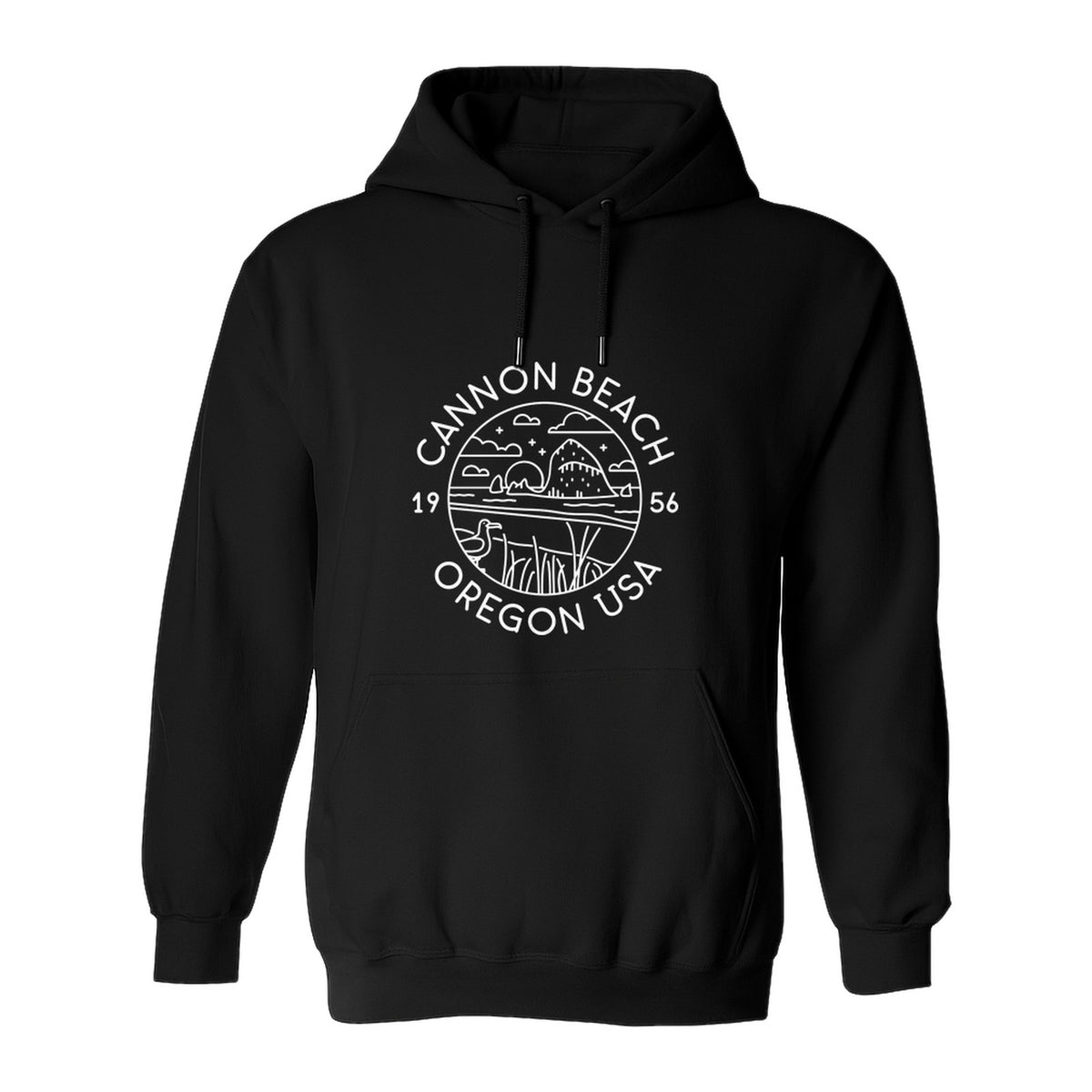 Cannon Beach Oregon Hoodie - Coastal Landscape Line Art Pullover with Sea Stack for Summer Trips and Travel