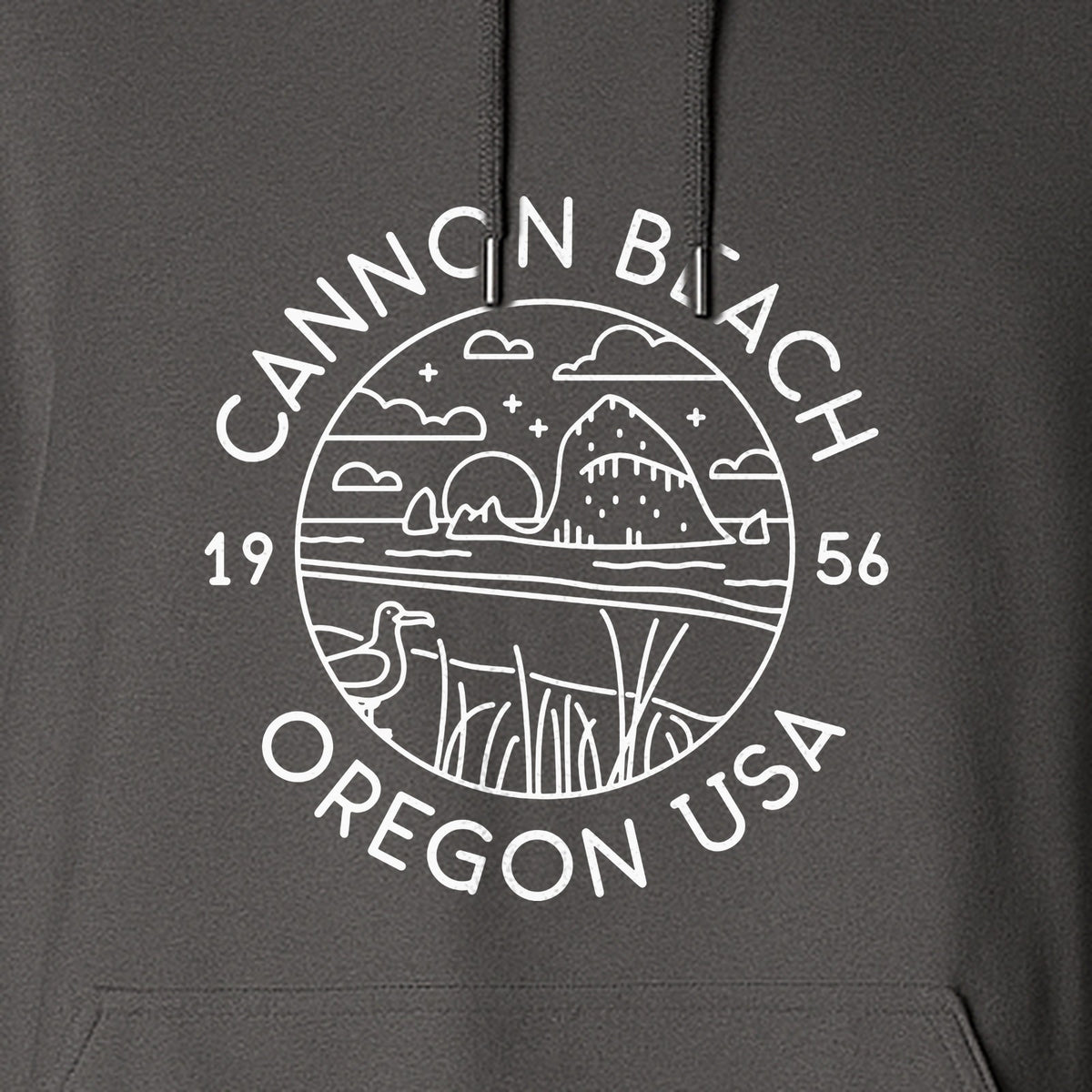 Cannon Beach Oregon Hoodie - Coastal Landscape Line Art Pullover with Sea Stack for Summer Trips and Travel