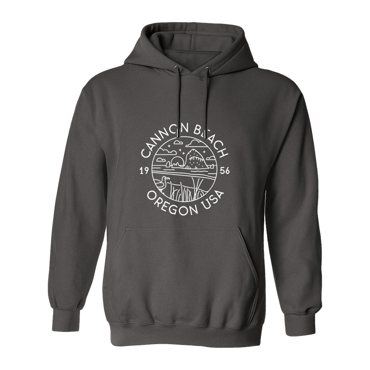 Cannon Beach Oregon Hoodie - Coastal Landscape Line Art Pullover with Sea Stack for Summer Trips and Travel