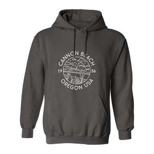 Cannon Beach Oregon Hoodie - Coastal Landscape Line Art Pullover with Sea Stack for Summer Trips and Travel