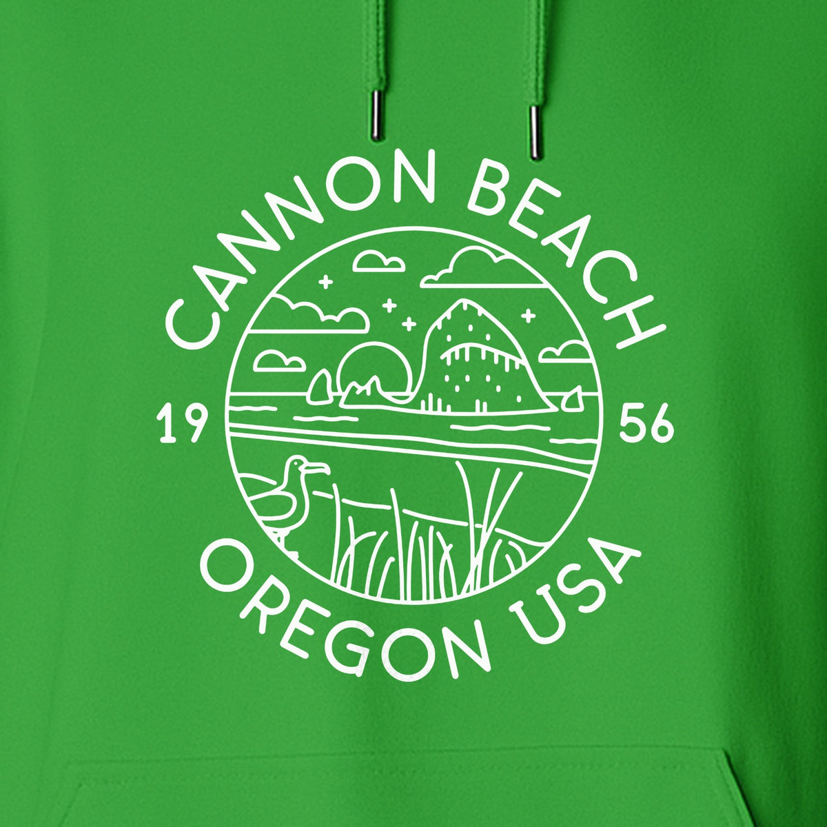 Cannon Beach Oregon Hoodie - Coastal Landscape Line Art Pullover with Sea Stack for Summer Trips and Travel