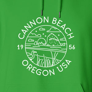 Cannon Beach Oregon Hoodie - Coastal Landscape Line Art Pullover with Sea Stack for Summer Trips and Travel
