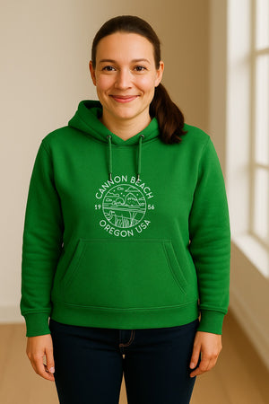 Cannon Beach Oregon Hoodie - Coastal Landscape Line Art Pullover with Sea Stack for Summer Trips and Travel