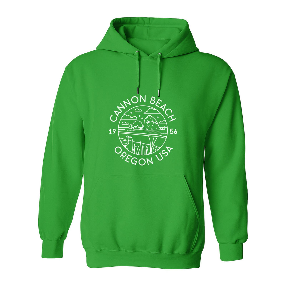 Cannon Beach Oregon Hoodie - Coastal Landscape Line Art Pullover with Sea Stack for Summer Trips and Travel